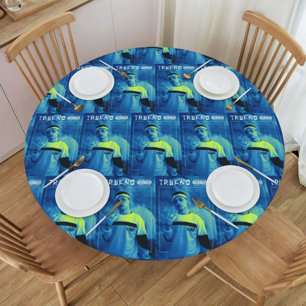 Funny Trueno Hip Hop Rapper Waterproof Round Tablecloth Oilproof Table Cloth for Kitchen Events Dining Table Cover