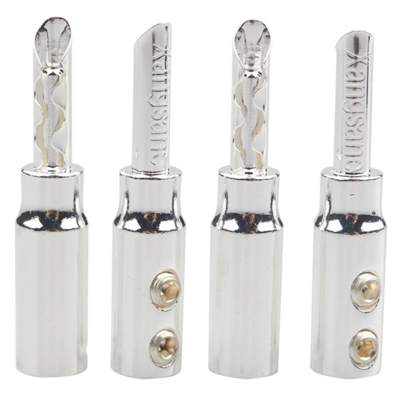 4pcs Silver-plated Banana Plug Free Soldering HiFi Audio Speaker Cable Plug Connector Solderless Audio Cable Terminal