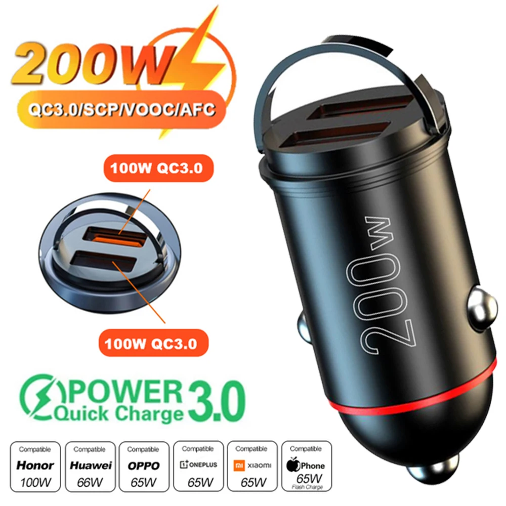 

EONLINE 3D 200W QC3.0 PD Car Charger 5A Fast Charing 2 Port 12-24V Cigarette Socket Lighter Car USBC Charger for iPhone15 Power