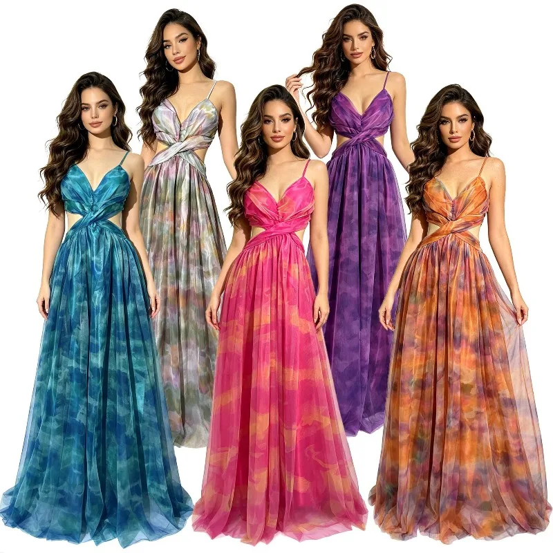 Nouvelle Robe Longue Médiévale Sexy à Col en V et Taille Apparente, en Maille Tie-Dye, pour Femme, Idéale pour les Fêtes Thème et le Cosplay