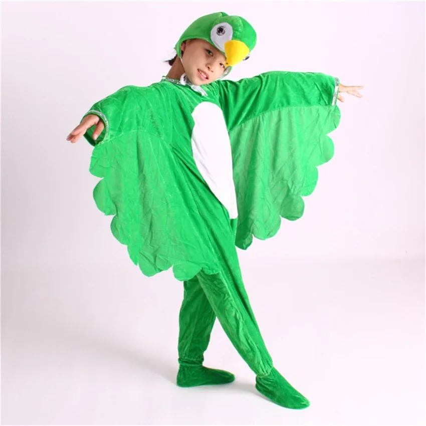 Halloween Cosplay Costumes for Children Animal Cartoon Bird Parrot Jumpsuit Headgear Batwing Kids Party Performance Clothes