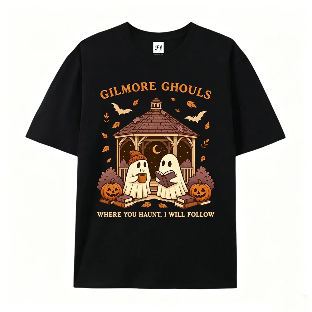 Halloween Gilmore Ghouls Ghost T Shirt Retro Fall Autumn Pumpkin Reading Ghost Graphic Tee Casual Short Sleeve Cotton Tshirt