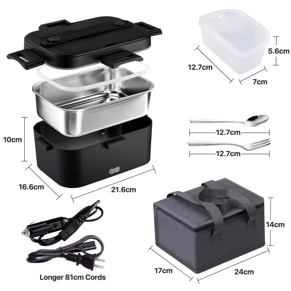 Electric Lunch Box 75W 1,8L Food Heater 3 in 1 Portable Leakproof Heated Lunch Box for Car/Truck/Office with Insulated Carry Bag