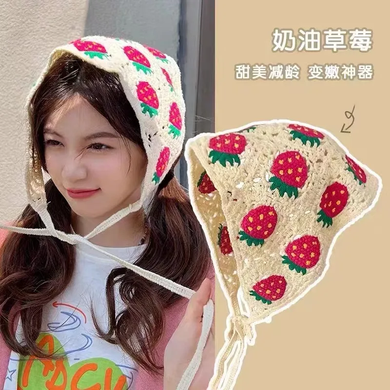 Retro Süße Blume Dreieck Haar Schal Frauen Sommer Gestrickte Stirnband Bandana Kopftuch Haar Zubehör – Detail 19