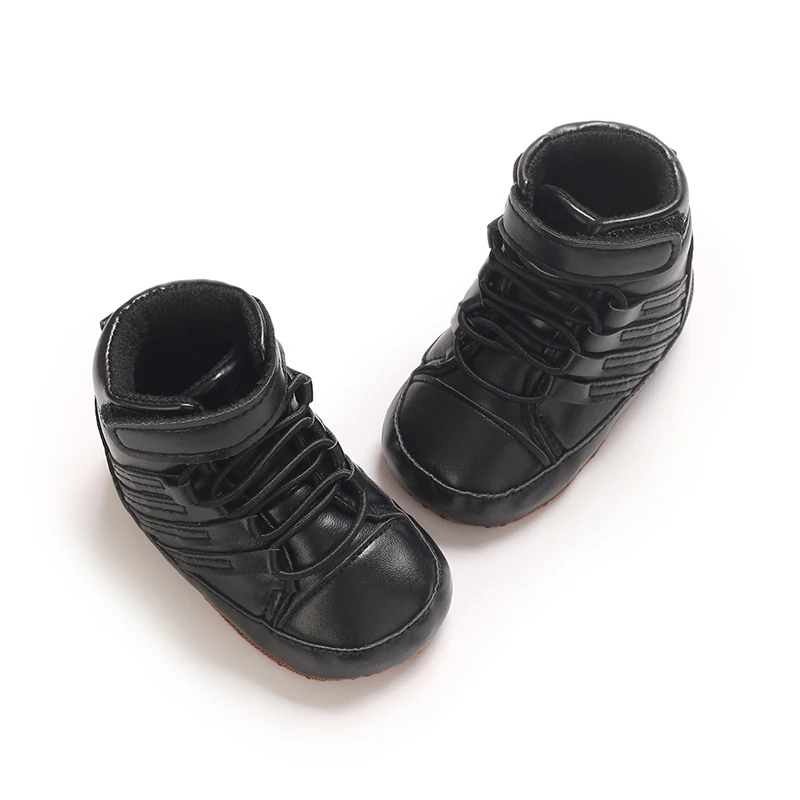 Baby Jungen High-Top Stiefel Weiche Sohle Erste Schritte Schuhe Magischer Riemen PU-Leder Rutschfeste Kleinkinderschuhe für 0-18 Monate Neugeborene – Detail 4