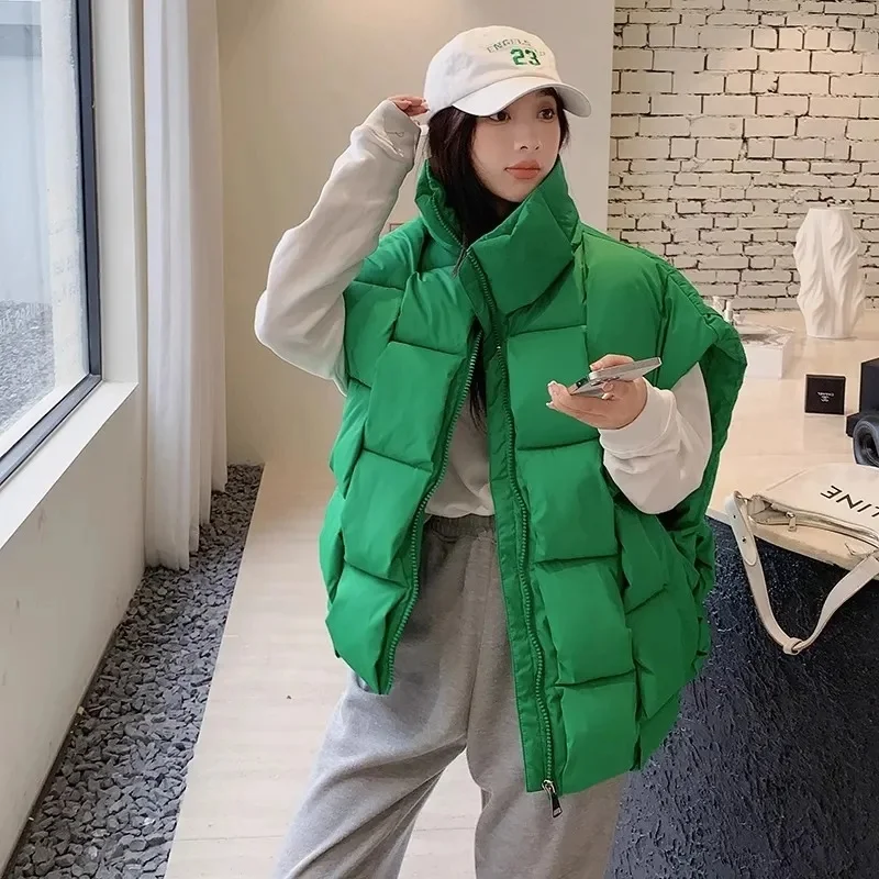 

2025 New Korean Winter Jackets Fashion Padded Vests Sleeveless Women's Vest Warm Coat Oversize Outwear Puffer Loose Outwear