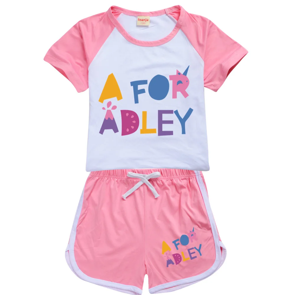 A for Adley Girls Cartoon T-Shirt + Shorts Boys Casual Sports T-shirts And Shorts Suit Anime 2-Piece Kid's Clothing