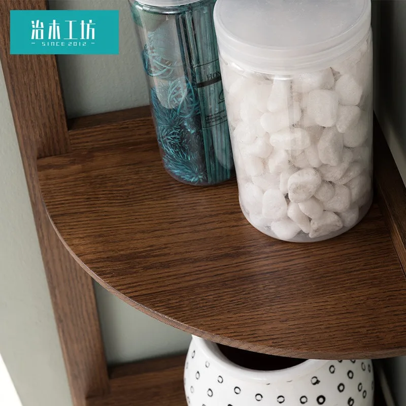 Wood Workshop All Solid Wood Shelf Five-layer Bookshelf North American Oak Walnut Multi-layer Flower Shelf Corner Shelf