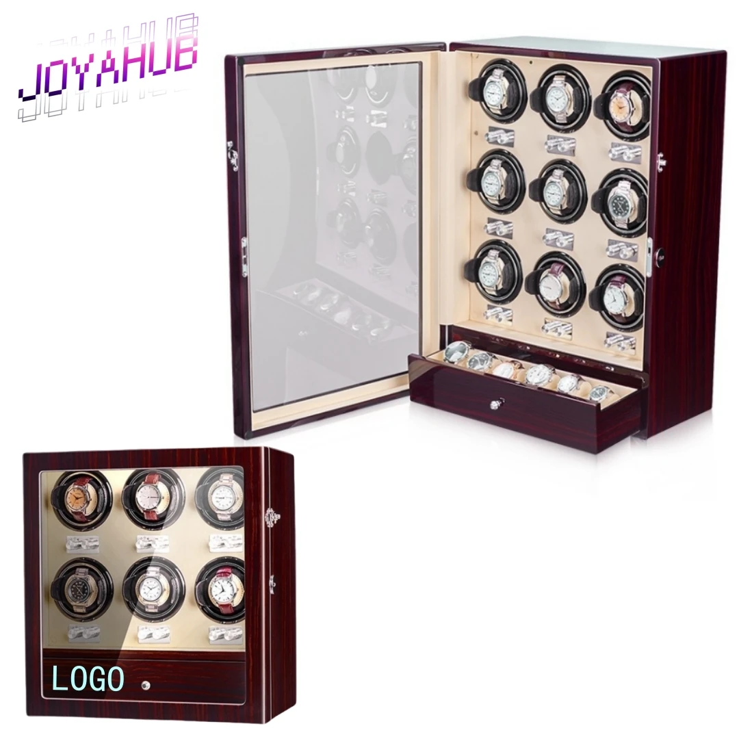 

Customized Logo Premium Silent Watch Winder Multi Position Independent Rotator Control Knob Glass Display Case for Collection