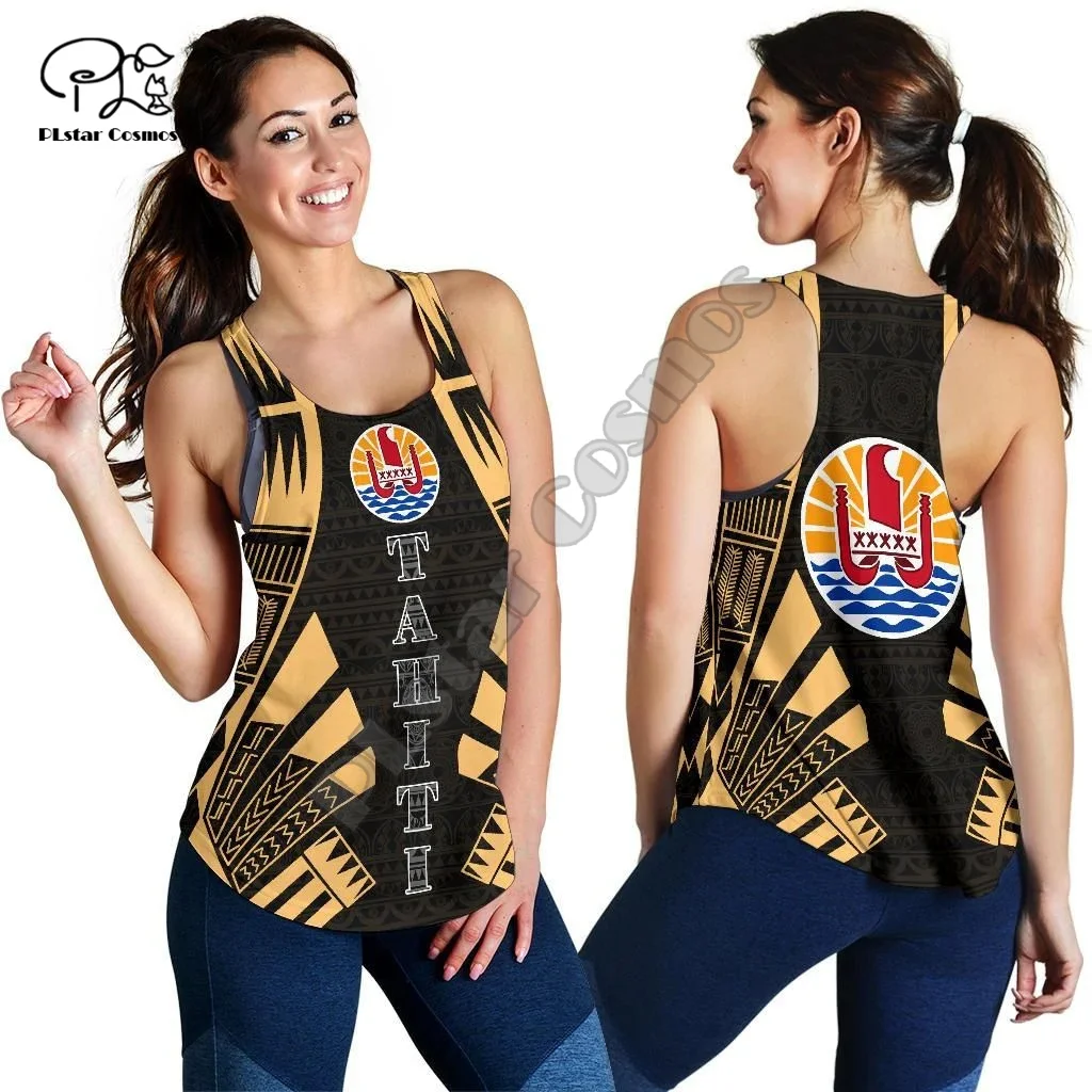 French Polynesia Tahiti Country Island Flag Tattoo Retro Vintage 3D Harajuku Yoga Women Vest Racerback Tank Fitness Sleeveless 2