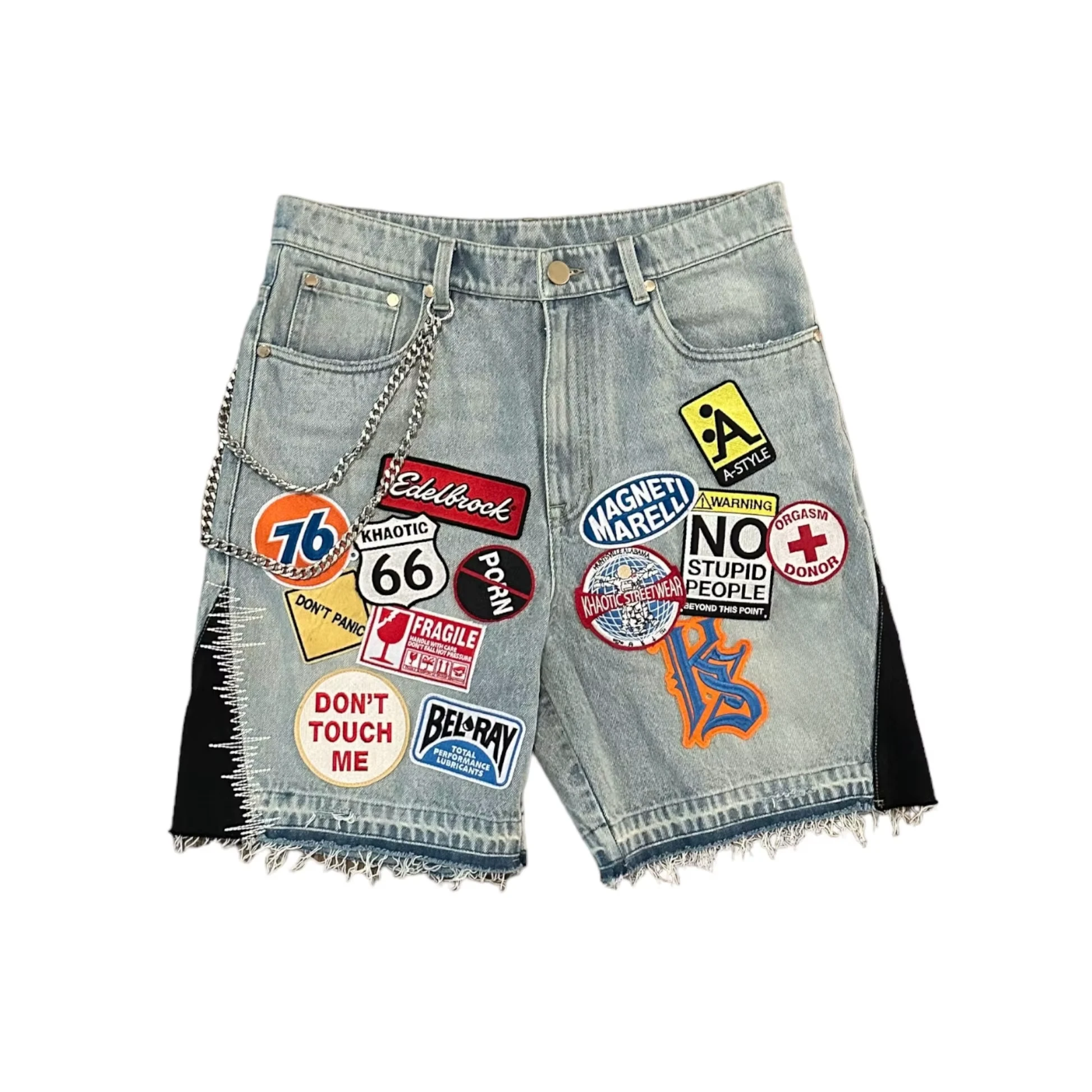 

2025 American Streetwear Patchwork Denim Short Y2K Jeans Men Women Hip Hop Graphics Retro Blue Loose Denim Fitness Casual Shorts