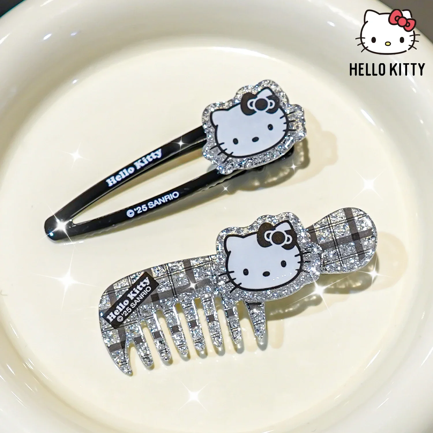 

1 комплект очаровательной боковой заколки для волос Hello Kitty, милый аксессуар для бахромы, маленькая расческа, стильная заколка для женщин