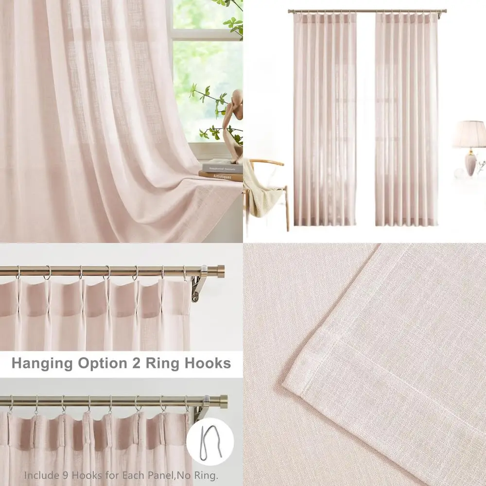 

Очень длинные розовые полупрозрачные шторы 120 дюймов (10 футов), льняные занавески с плиссировкой, светопропускающие, для спален и гостиных