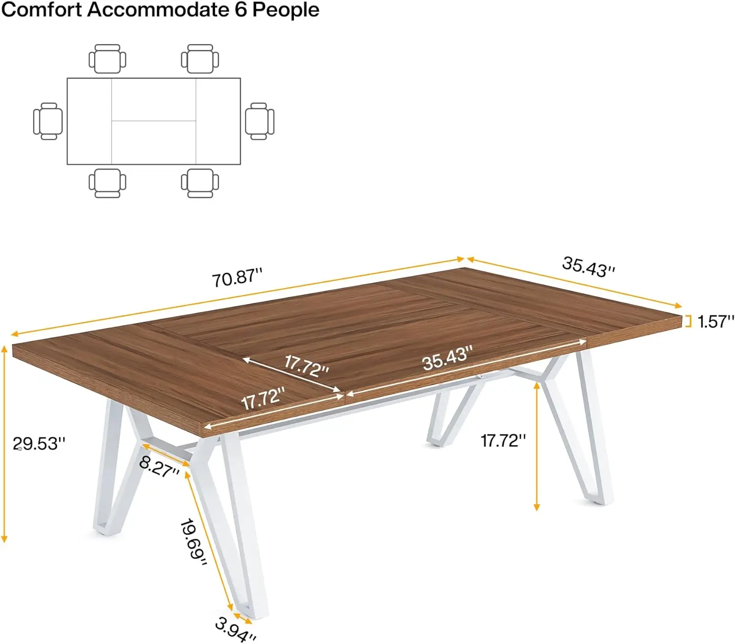 6FT Conference Table, 70 in Meeting Long Seminar for Meeting Room, Rectangular Modular Conference Room Table for Office