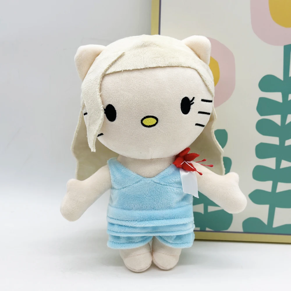

Мягкая плюшевая кукла Hello Kitty, 24 см, в синем платье с красным цветком, милая мягкая игрушка для детей и коллекционеров