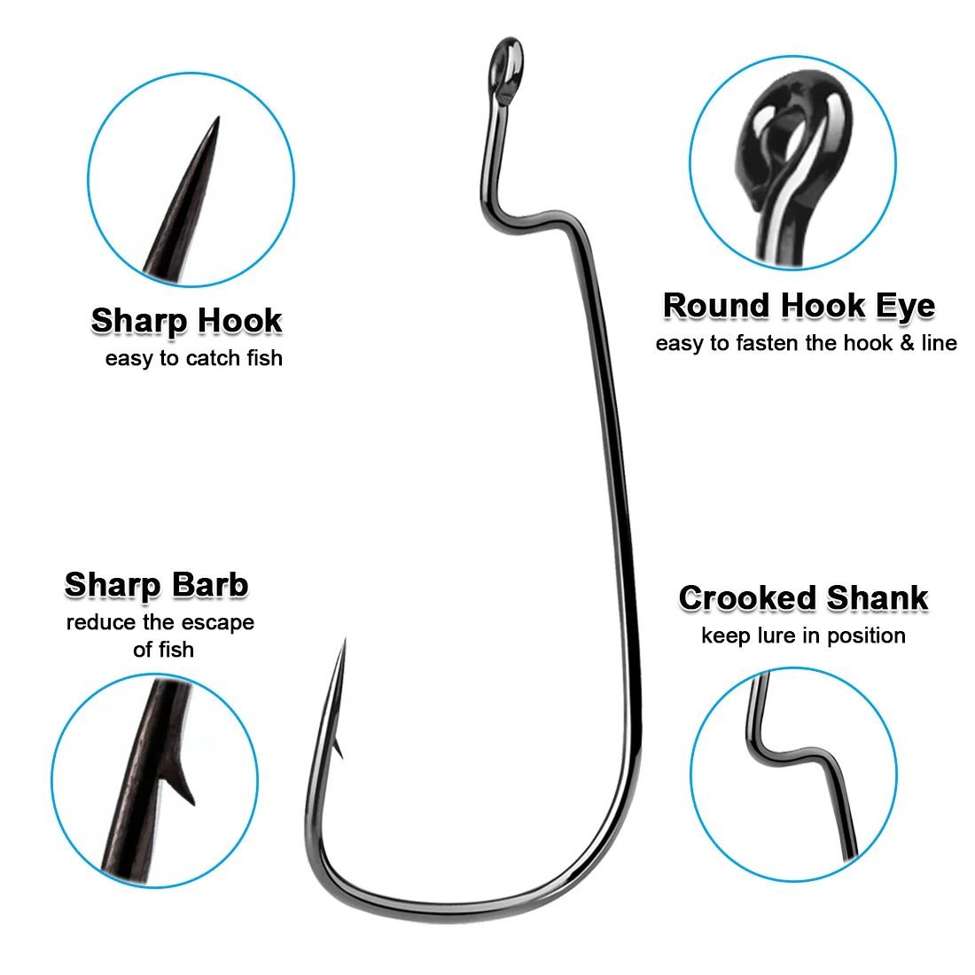 Haczyki FishTrip 50-100 szt. typu Worm Hook, haczyki Crank Hook do miękkich przynęt plastikowych, haczyki offsetowe z wąskim brzuchem do połowu okoni, haczyki Texas Rig — zdjęcie 4