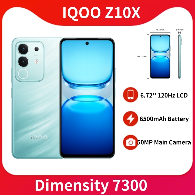Original IQOO Z10x 5G Cell Phone 6.72inch LCD MTK Dimensity7300 50MP Camera Android 15 6500Mah 44W Flash Charger OTA