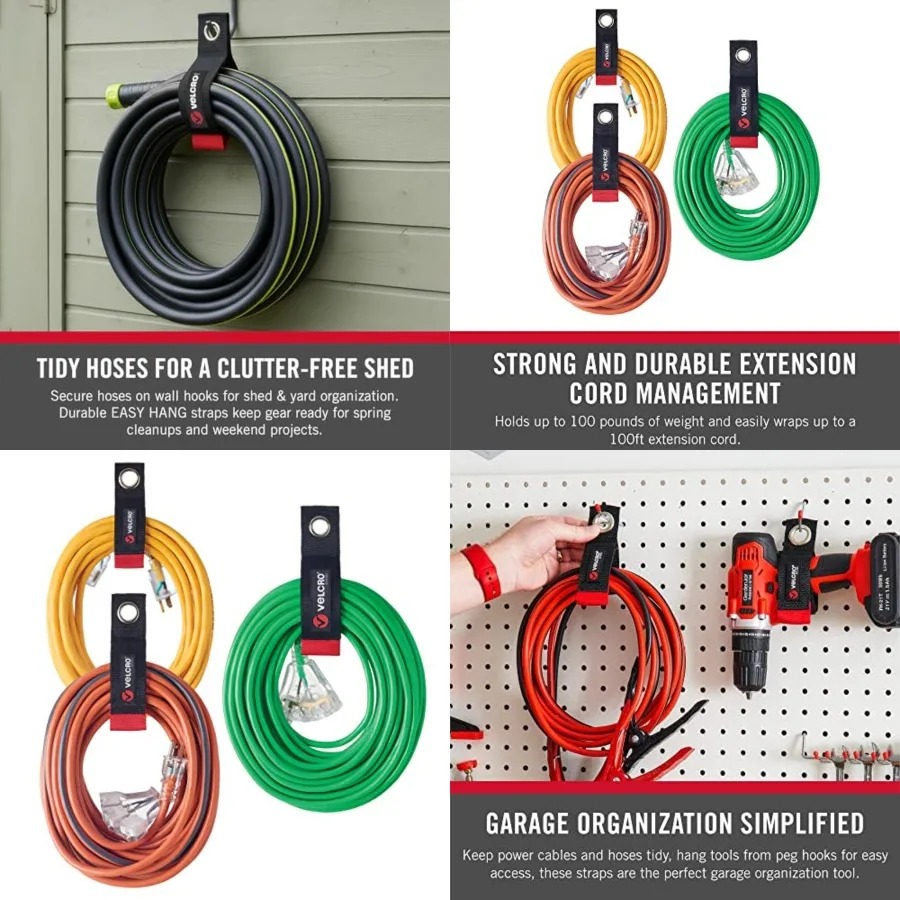 

Assorted Sizes, Small, Medium, Large Easy Hang Extension Cord Strap Hook and Loop, Bundling with Grommet 3-Pack VEL-30750-USA