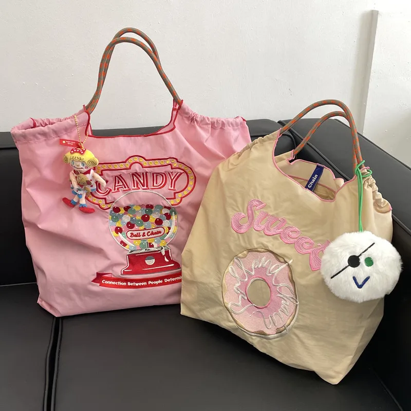 Candy Hawaiian ricamo borse firmate per le donne borse manico in corda Shopper Tote Ball Cake borse a tracolla ciambella Eco Bag 2022