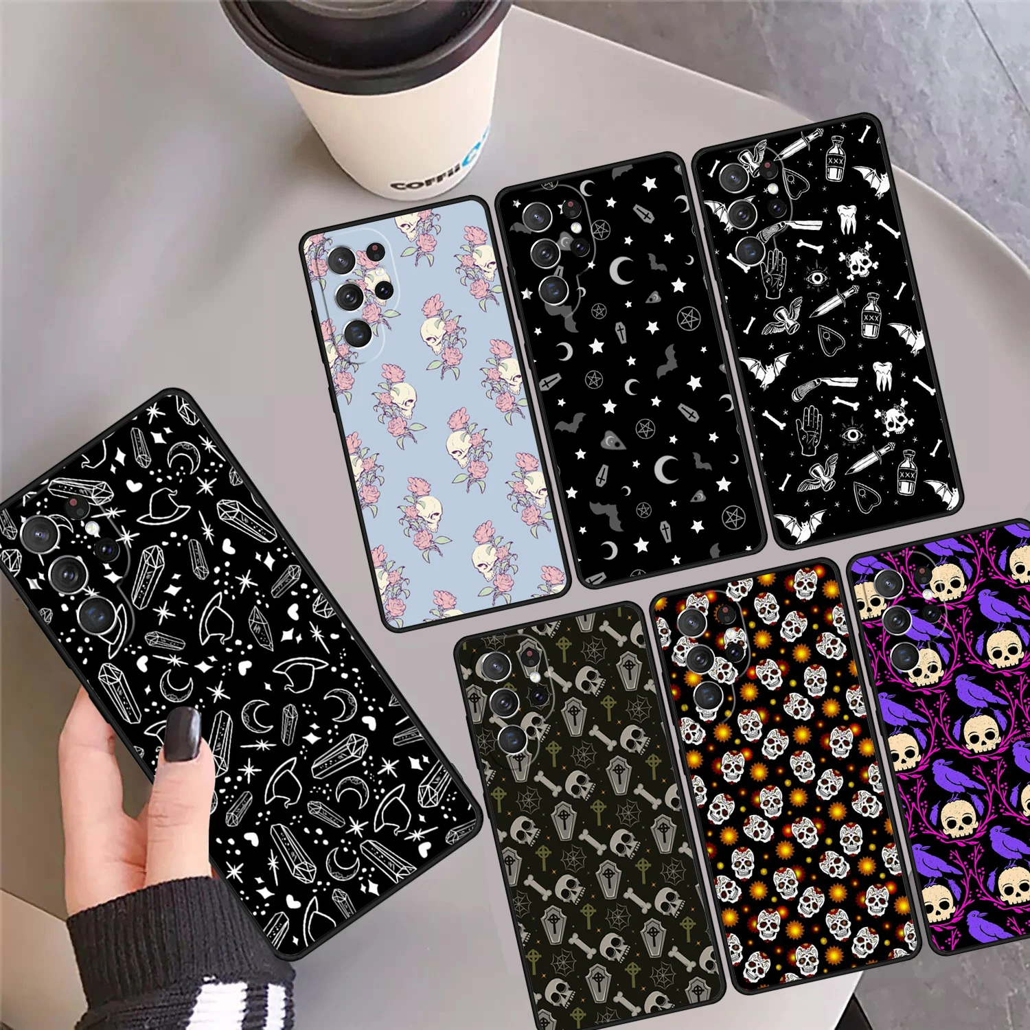 Skull Gothic Creepy Pastel Goth Phone Case Cover For Samsung Galaxy S24 Ultra 23 S22 Plus S21 FE S20 S8 S9 S10 Note 10 Pro 20