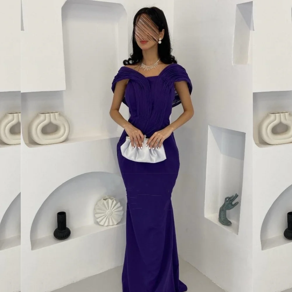 

Customized Exquisite Formal Jersey Pleat Ruched Draped Straight Off-the-shoulder Long Dresses Bespoke Occasion Dresses Fashion