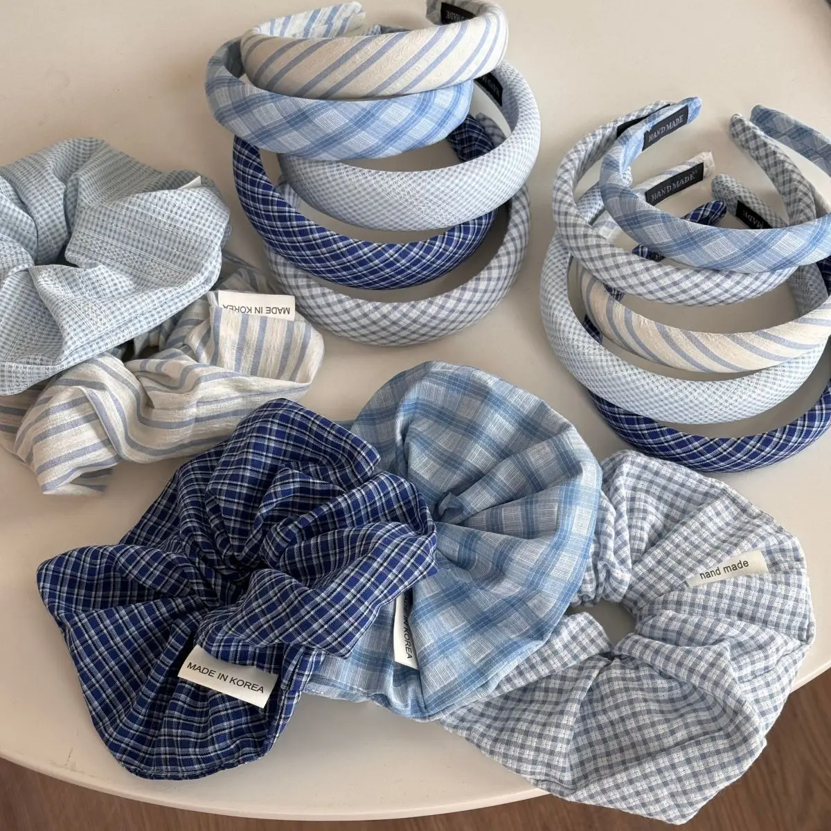 Summer New Fresh Cute Blue Checkered Hair Band Fashion High-end Elastic Hair Rope Sponge High Skull Top Headband Hair Accessorie