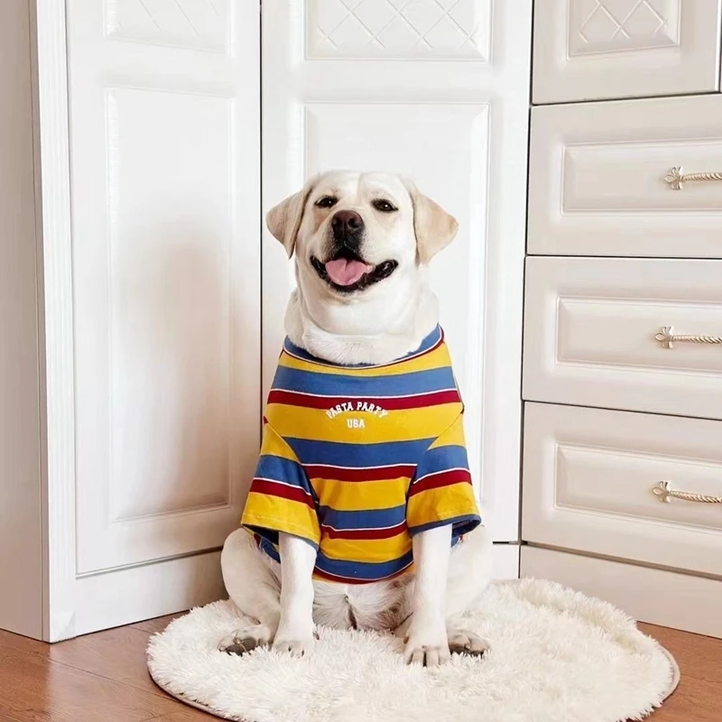 Summer Large Dog T-Shirts Yellow stripes Vest Pet Clothing Girl Medium Big Dog Shirt Boy Dog T Shirt Pet suppliers 20-50kg