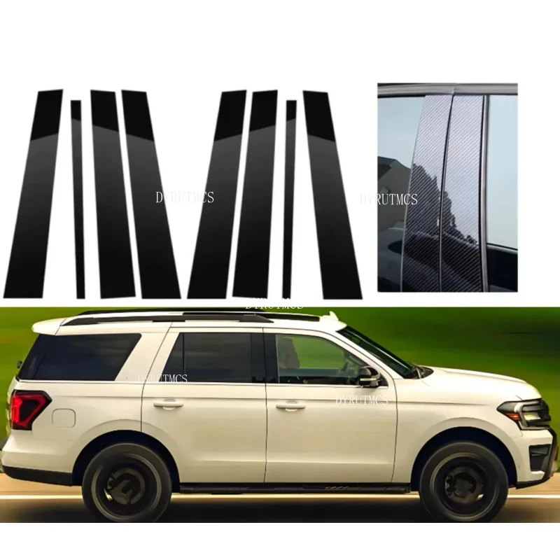 

8PCS Gloss Black Pillar Post Trim Stickers Fit For Lincoln Navigator/Ford Expedition 1997-2017 Window Column BC Mirror Cover