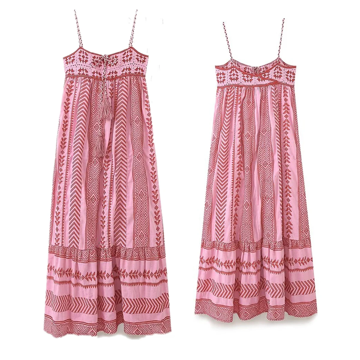 

Maxdutti Summer Bohemian French Retro Ethnic Embroidery Tassel Strap Dress Midi Dress Women Elegant Party Dresses Vestidos