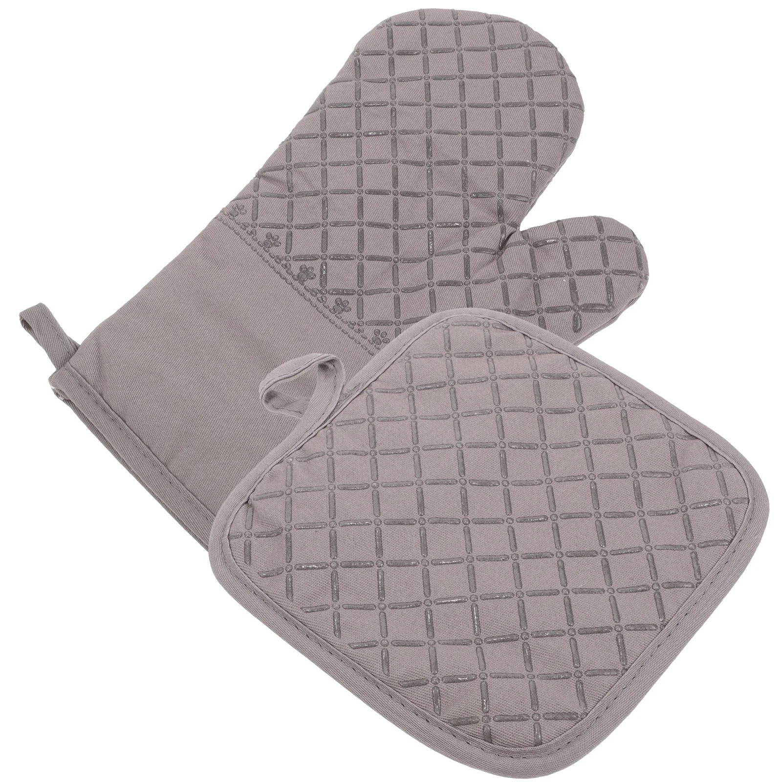 

1 Set Silicone Heat Resistant Oven Mitts Pot Holder With Cotton Lining Three-Layer Insulation Anti-Scald Protection For Kitchen