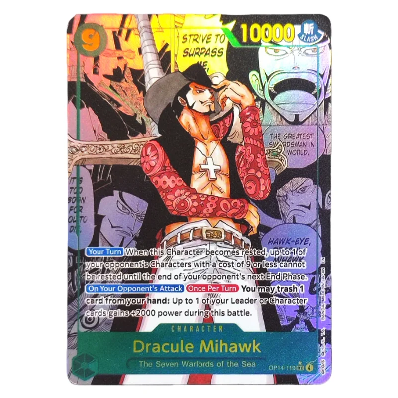 Bricolage une pièce jeu de cartes Manga Dracule Mihawk OP14-119 SEC les sept seigneurs de guerre de la mer Collection anglaise cartes d'anime