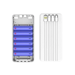 6*18650 USB Detachable Battery Storage Box For Phone Charging QC 3.0 PD DIY Battery Shell With Cables Portable Power Bank Case