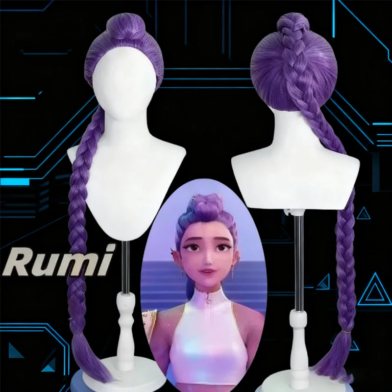 2025 Movie Kpop Kids Girls Cosplay Wig Mira Rumi Zoey Demon Hunters Purple Long Hair Halloween Cosplay Props In Stock ,.;'[]-/*/