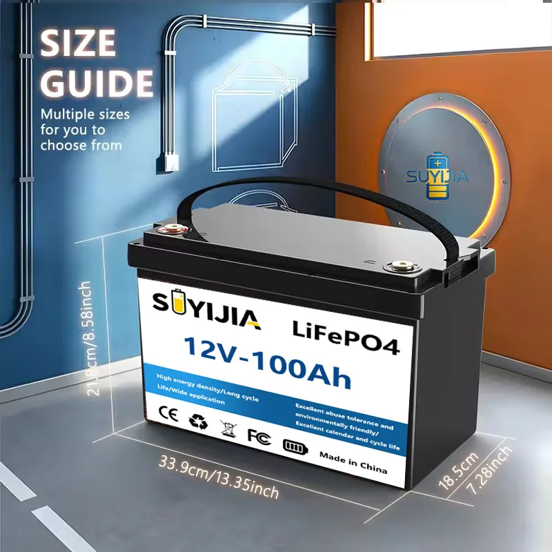 Batterie LiFePO4 12V 100Ah, Batterie Lithium 12.8V, Plus De 8000 Cycles Avec BMS Grade A Pour Bateaux, Camping-cars Et Caravanes