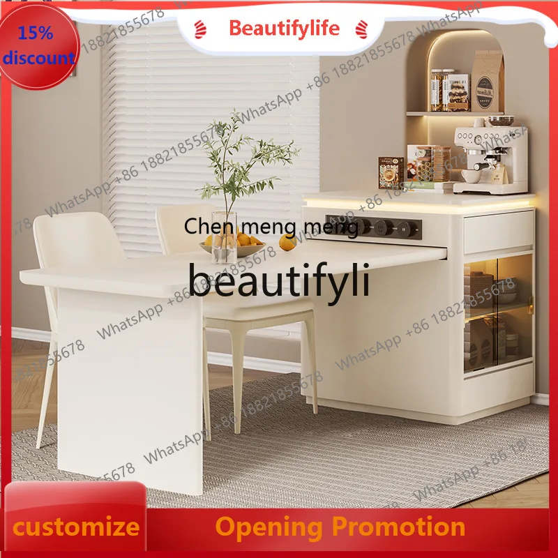 

S7486 ss Island Dining Table Integrated Retractable Rock Plate Against The Wall Open Kitchen Island Table High-end Sense Small A