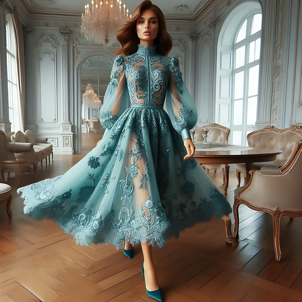 Luxury Lace Prom Dresses Long Sleeves Ankle Length Victorian Mystical Evening Dresses Arabic Middle East Party Gowns Customized