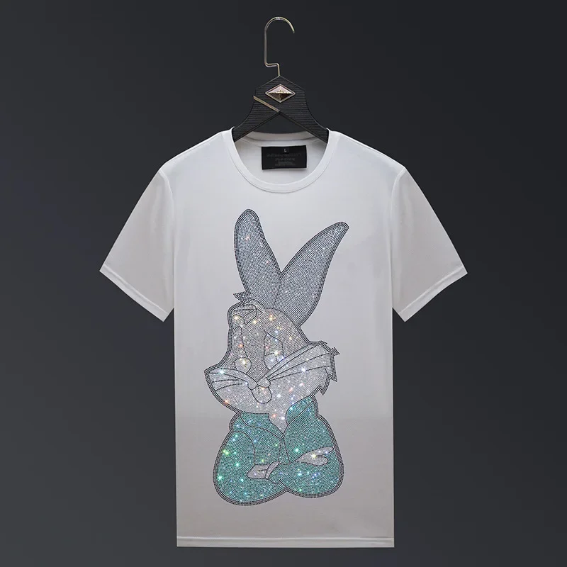 2024 Cartoon T Shirt Men Clothes Fashion Streetwear High Quality Rhinestones Short Sleeve O Neck Slim T-shirts Man Plus Size 6XL