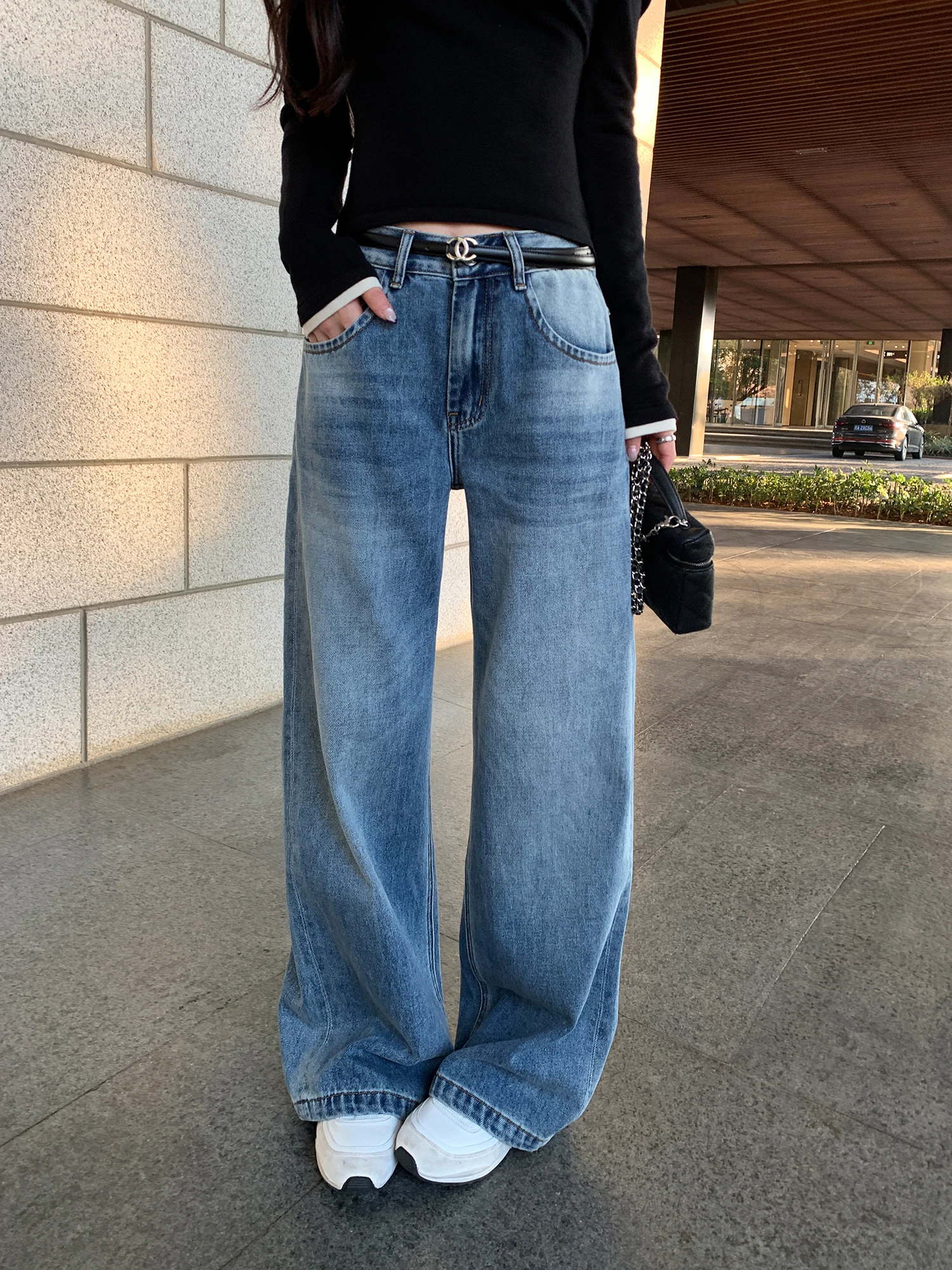 

Pusumede Low Waist Wide Leg Jeans Women's Loose Slim Straight Casual Floor-Length Pants Waed Denim Spring Autumn Ladies