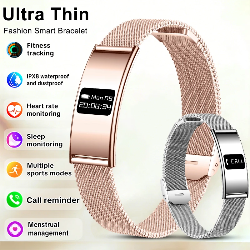

New Fashion Women Smart Bracelet IPX8 Waterproof Heart Rate Sleep Monitor Health Sports Fitness Tracker Call Reminder Smartwatch