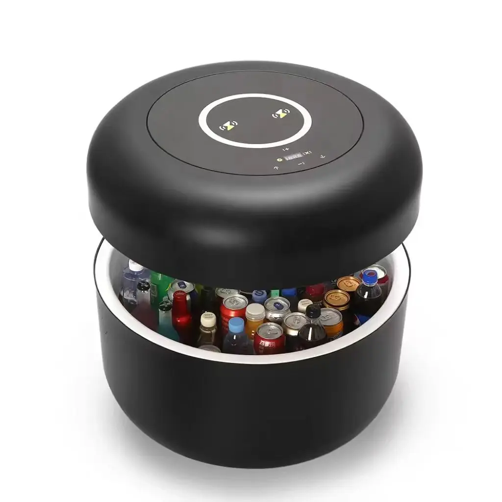 Docarelife Luxury Room Furniture Colored Smart Round Pop-up Bluetooth Speaker Wireless Charging Mini Fridge Coffee Table