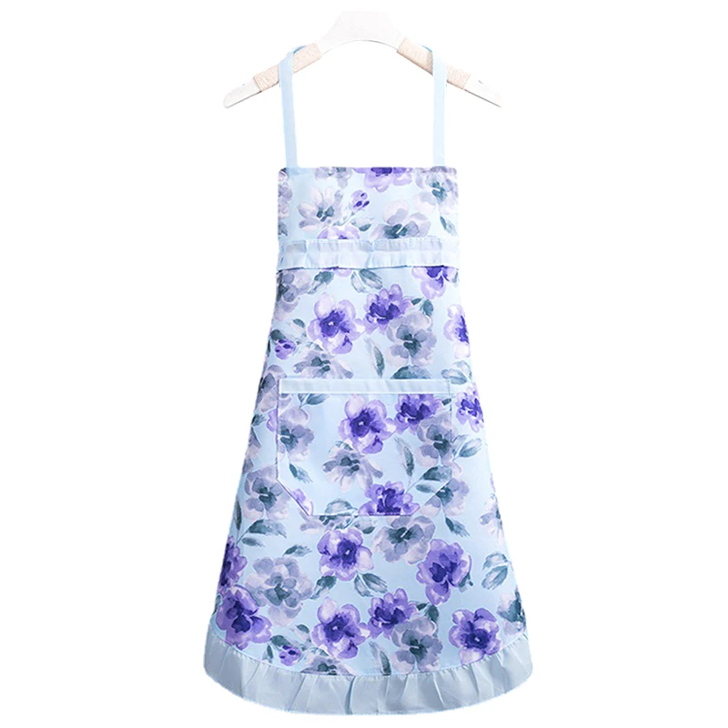 Cotton Canvas Floral For Women\'S Kitchen Oilproof Apron With Pockets And Adjustable Waist Belt Waterproof Sleeveless Bib Apron