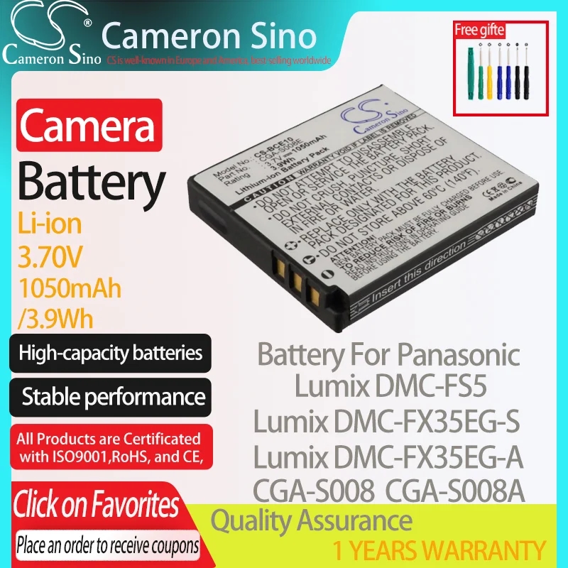 CameronSino Battery for Panasonic Lumix DMC-FS5 DMC-FX35EG-S DMC-FX35EG-A Lumix DMC-FX35EG-K fits Leica BP-DC6 camera battery