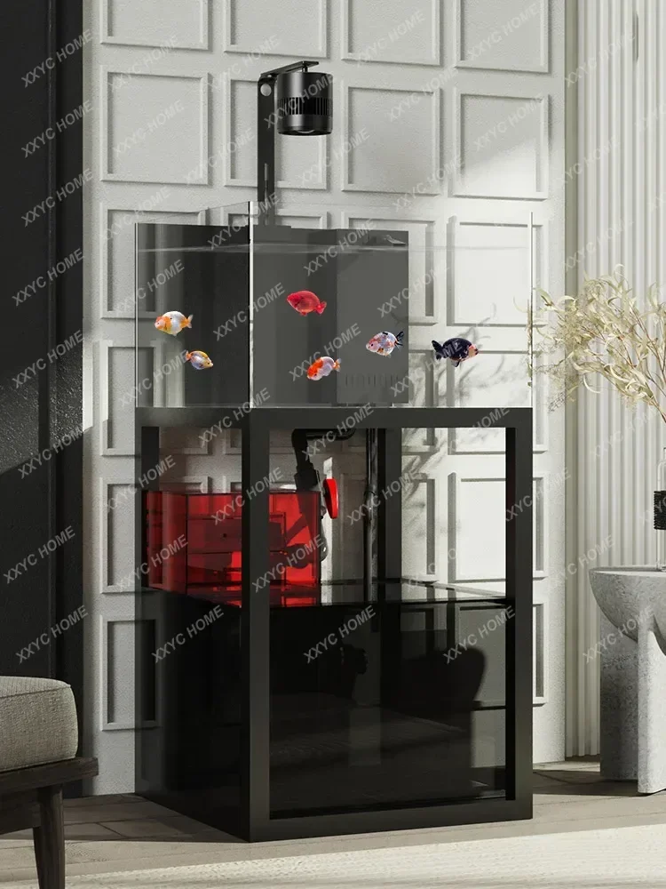 

Bottom filter fish tank living room household small industrial wind ultra-white glass landscaping aquarium