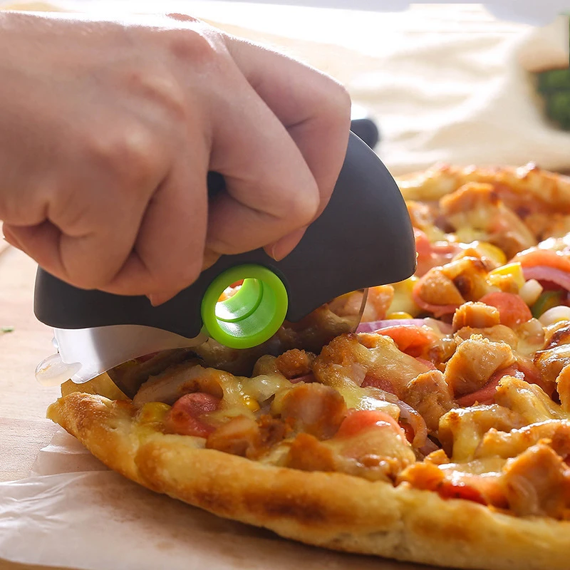 Cuchillo de corte de rueda redonda de acero inoxidable para Pizza con tapa, rodillo, cortador de masa, pastelería, cocina, accesorios para hornear, herramientas