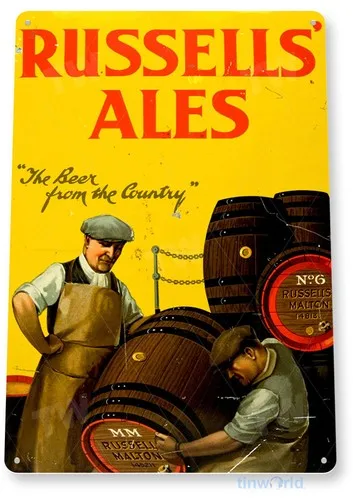 TIN SIGN Russells Ales Ale Beer Sign Bar Pub Cave A158 --Tin Sign