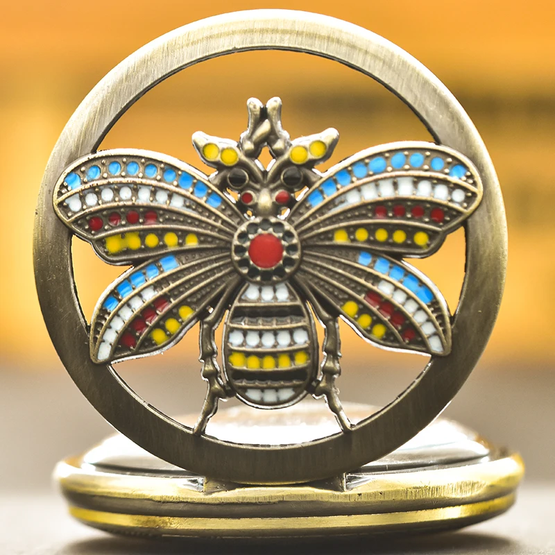 خمر صدفي صدفي البرونزية الحشرات 3D منحوتة كوارتز ساعة جيب ، قلادة الموضة ، هدية المجوهرات الحرفية الرومانية