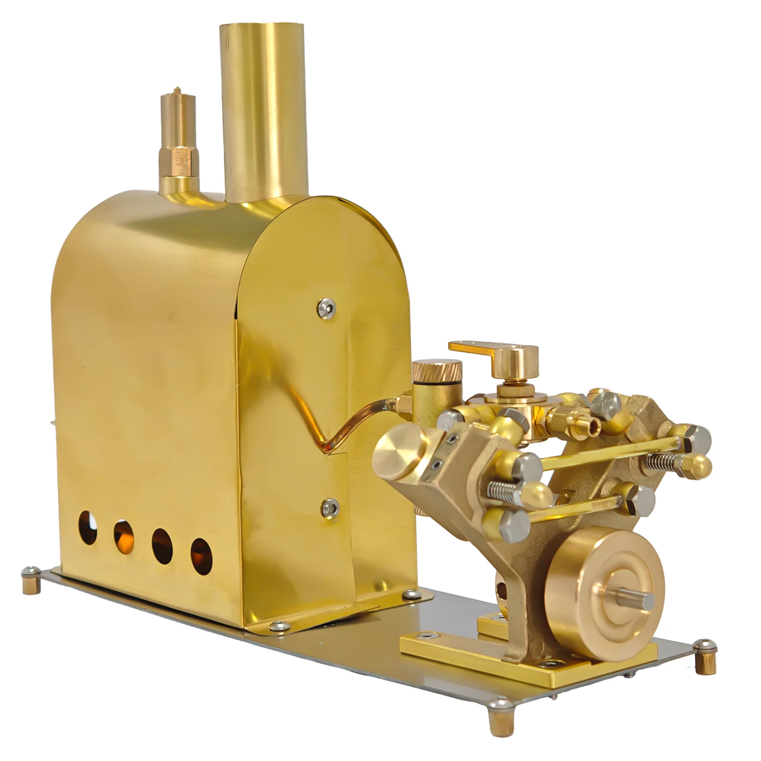 

Металлический мини-паровой котел с двухцилиндровой паровой машиной, модель M2C, изготовленный из латуни с ЧПУ