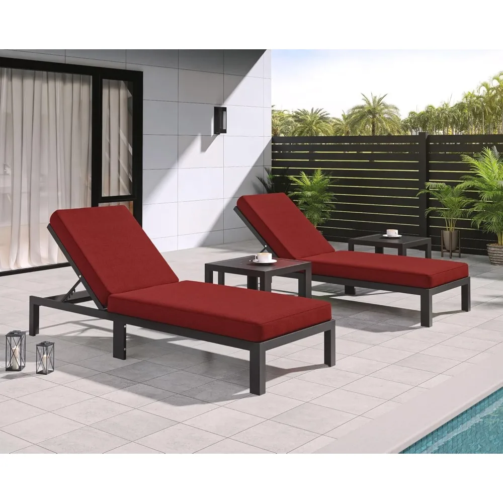 

Beach Chair, Oversized Reclining Sun Bed for Courtyard, Luxury Poolside Chaise Lounge Chair Set, Comfy Upholstered Patio Lounger