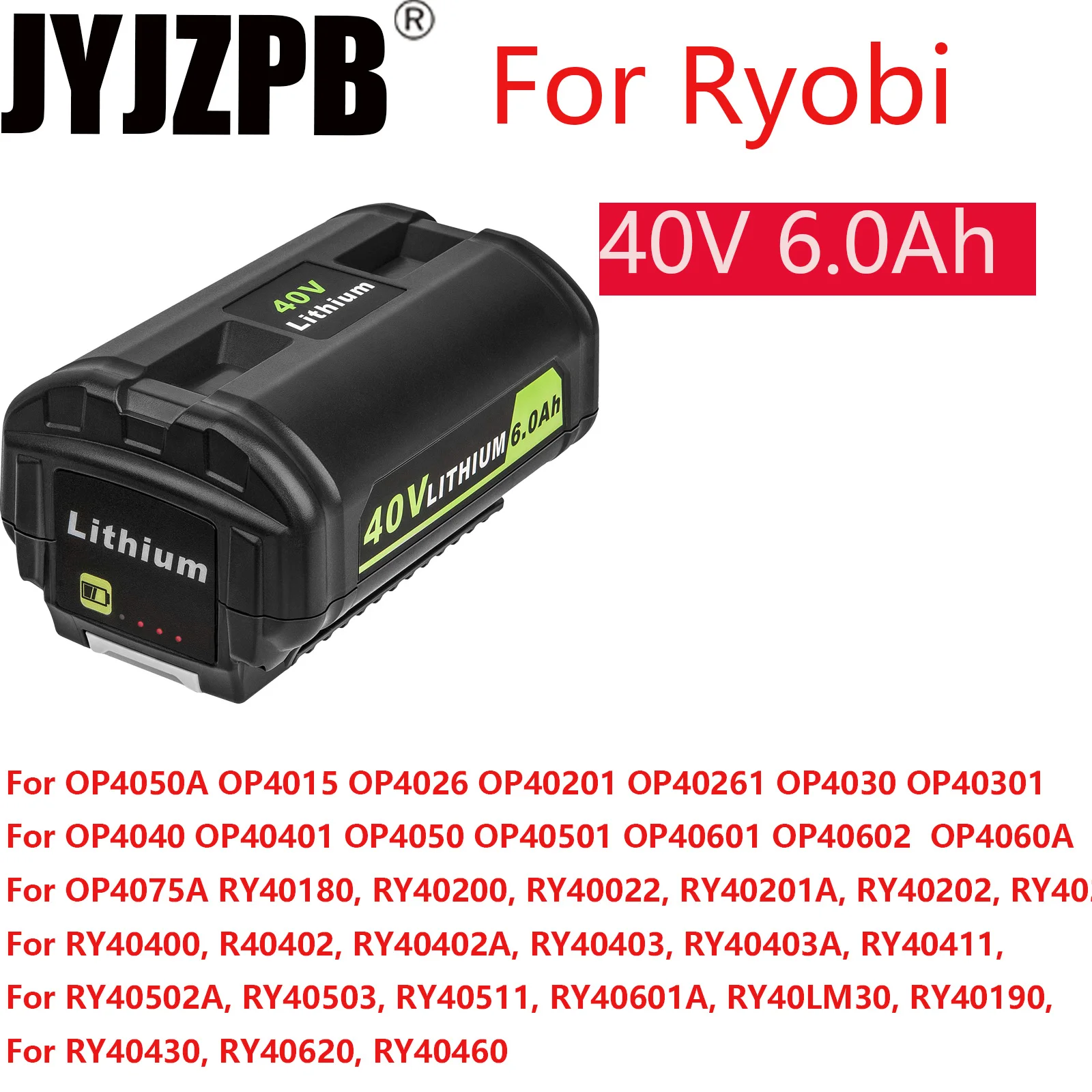 

For Ryobi OP40401 Battery 40V 6.0Ah Replacement Li-ion Battery For Ryobi OP4026 OP4030 OP4050 OP4060A OP40201 OP40301 Batteries