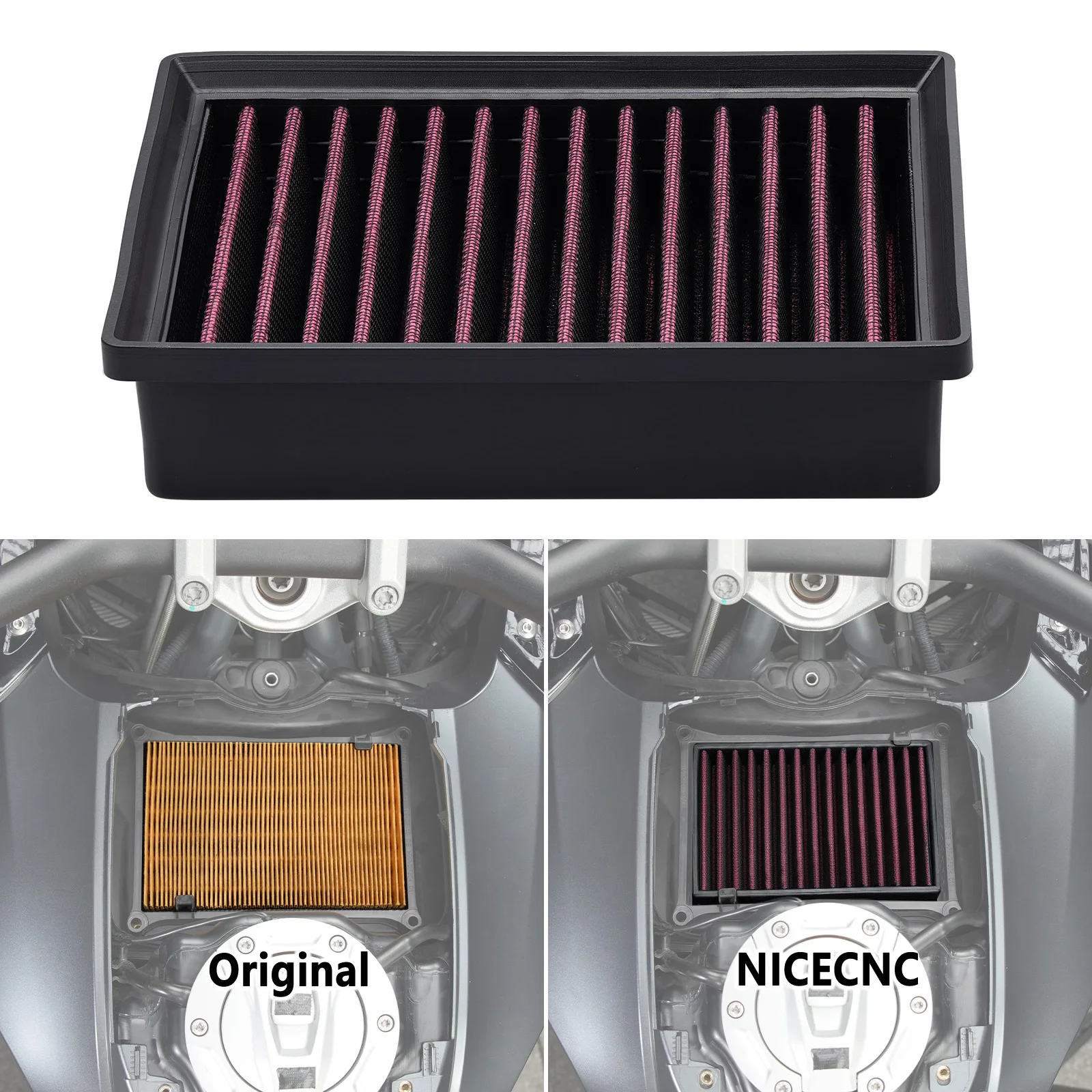 Motorcycle High Flow Air Filter for BMW R1250GS Adventure 2018-2024 R1250GS 18-23 R1200GS R1200RT LC 13-18 R1200RS R1200R 14-18